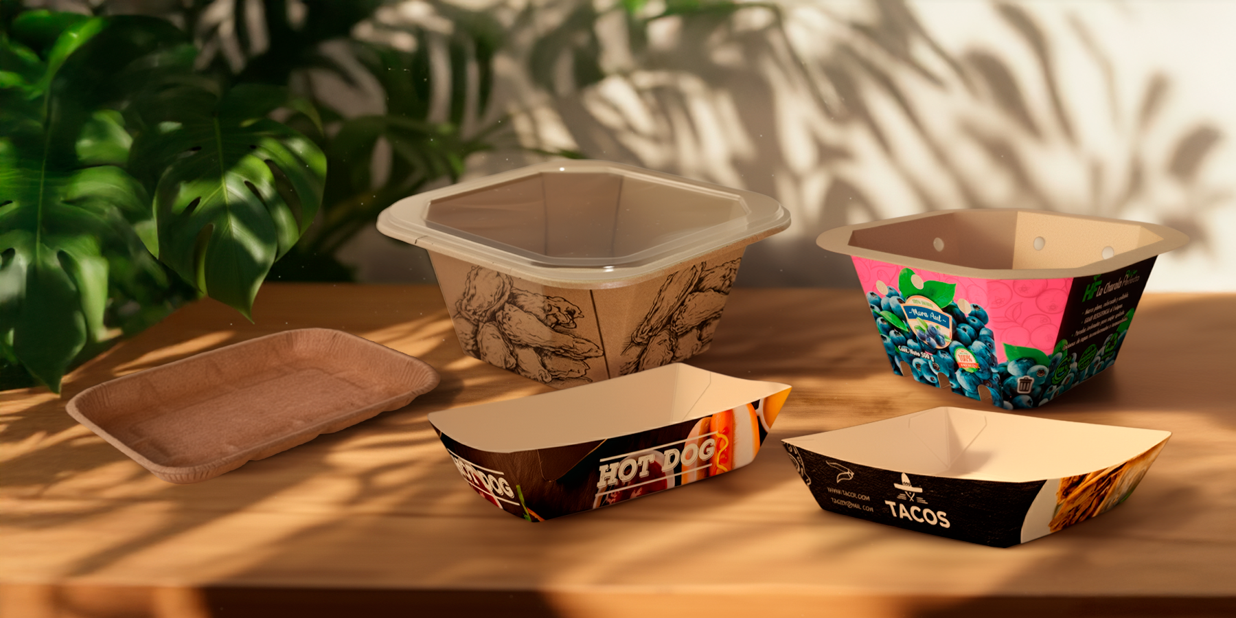 Charolas biodegradables para alimentos